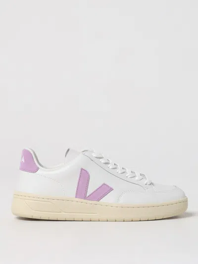 Veja V-12 Leather Sneakers White And Orchid Color In White