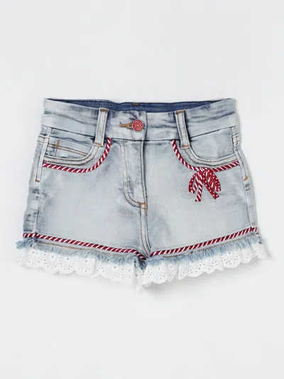 Monnalisa San Gallo Fabric Shorts In Denim