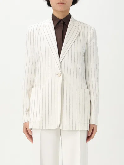 Max Mara Embroidered Stripes Cotton Blend Blazer In Weiss
