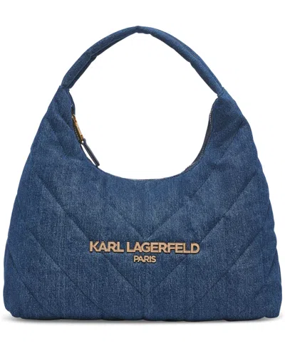 Karl Lagerfeld Voyage Quilted Denim Hobo Bag In Washed Denim
