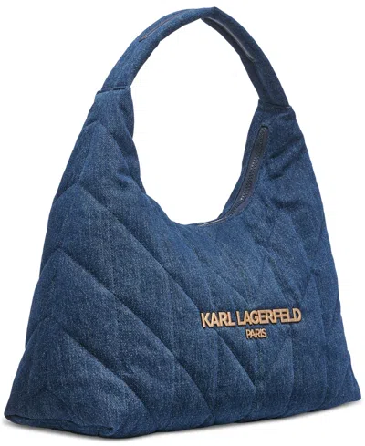 Karl Lagerfeld Voyage Quilted Denim Hobo Bag In Washed Denim