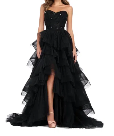 Ashleylauren Tiered Ruffle Tulle Prom Gown In Black In Black
