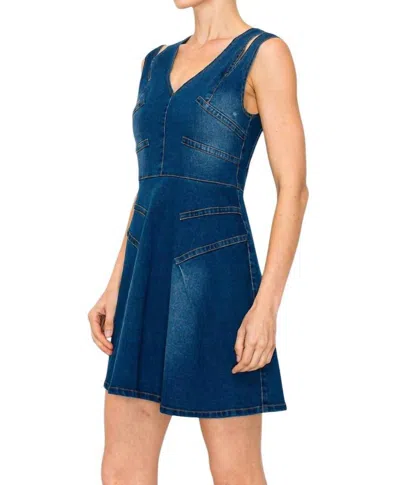 Ina Tabitha Cut Out Slit Straps Denim Mini Dress In Medium Wash In Multi