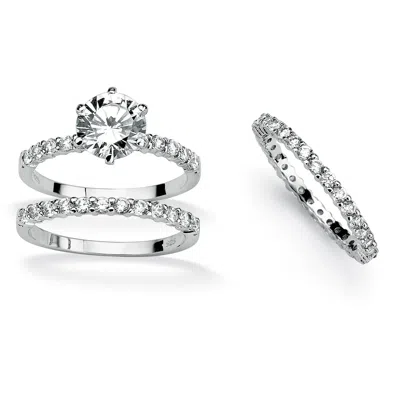 Palm Beach Jewelry 3 Piece 3.75 Tcw Cz Bridal Ring Set In Platinum-plated Sterling Silver In White