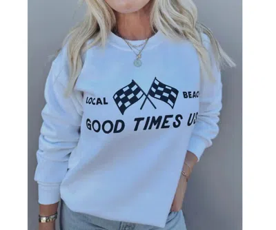 Local Beach Good Times Checkered Flag Sweatshirt In White In White
