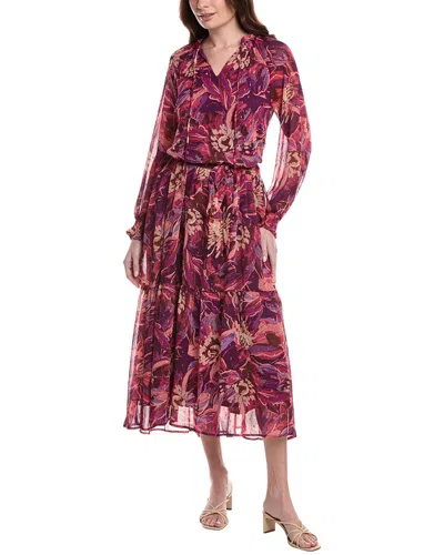 Fate Abstract Print Chiffon Tiered Maxi Dress In Purple