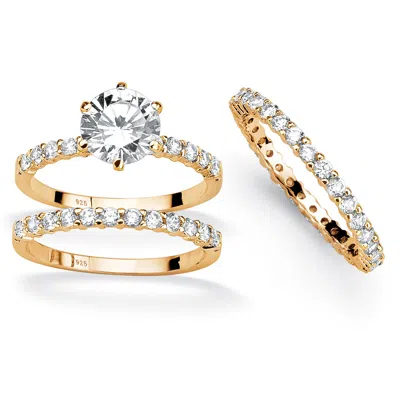 Palm Beach Jewelry 3.75 Tcw Cz Gold-plated .925 Silver Wedding Ring Set With Bonus Eternity Band In White