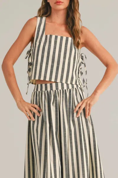 MIOU MUSE STRIPED SIDE TIE TANK TOP IN CHARCOAL BLACK/OFF-WHITE 