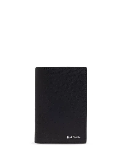 Paul Smith Signature Stripe-print Leather Cardholder In Black