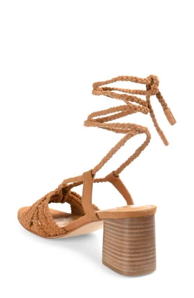 Journee Signature Women's Railee Braided Block Heel Sandals In Cognac