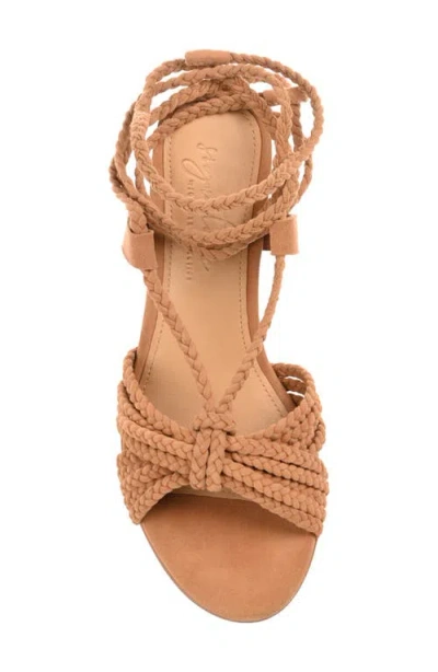 Journee Signature Women's Railee Braided Block Heel Sandals In Cognac