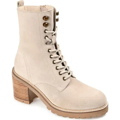 Journee Signature Women's Malle Lace Up Lug Sole Combat Booties In Sand