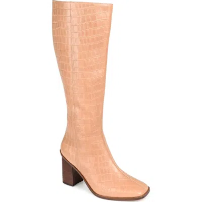 Journee Signature Women's Tamori Stacked Heel Knee High Boots In Tan