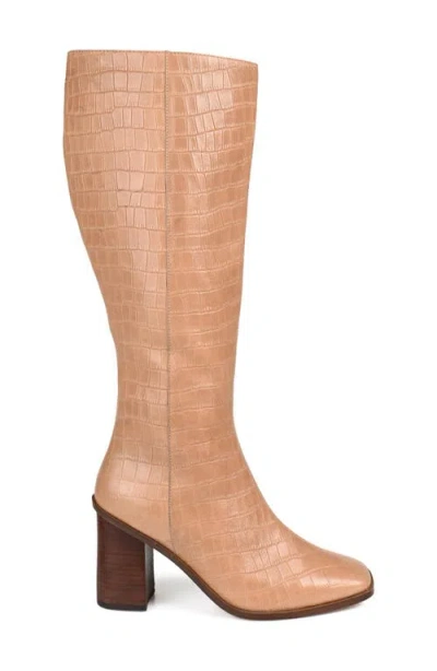 Journee Signature Women's Tamori Stacked Heel Knee High Boots In Tan