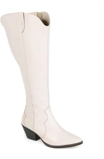 Journee Signature Womens Block Heel Manmade Knee-high Boots In Bone