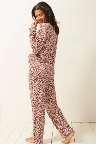 Stripe & Stare Long Pajama Set Liquorice Leopard In Liqourice Leopard