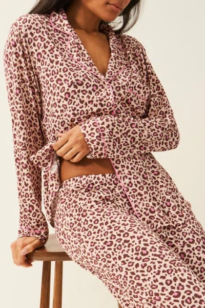 Stripe & Stare Long Pajama Set Liquorice Leopard In Liqourice Leopard