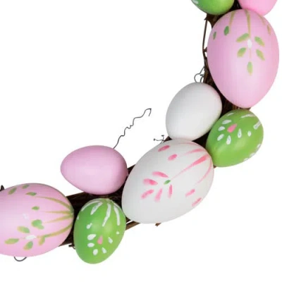 Northlight Floral Stem Easter Egg Spring Grapevine Wreath In Pink