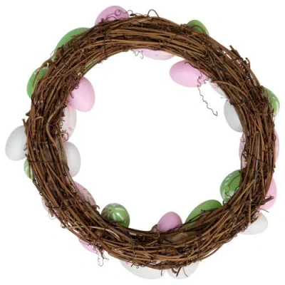 Northlight Floral Stem Easter Egg Spring Grapevine Wreath In Pink