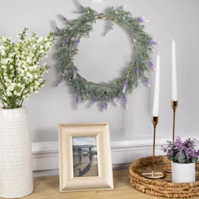 Northlight Pre-lit Battery Operated Ombre Lavender Spring Wreath In White