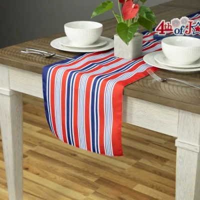 Northlight 71" Red, White And Blue Americana Striped Table Runner In Blue