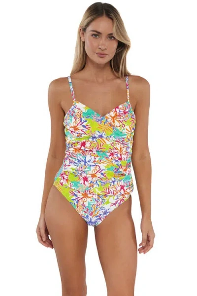 Sunsets Simone Tankini Swimsuit Top In Botanical Bliss Sandbar Rib