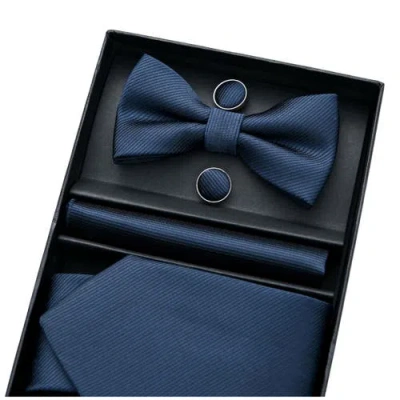 Moustache Lined Tie Set In Blue