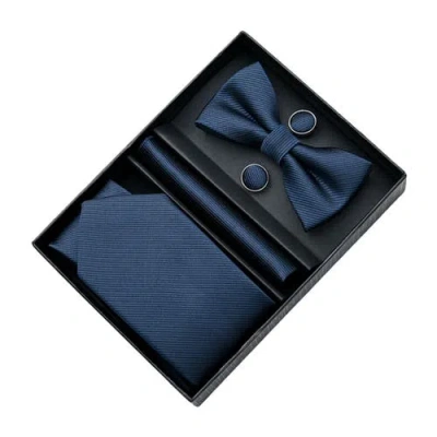 Moustache Lined Tie Set In Blue