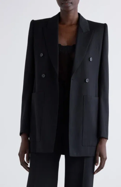 Chloé Double-breasted Wool Tailored Jacket With Patch Pockets In Black