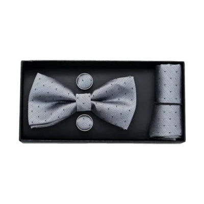 Moustache Textured Bow Tie Set In Silver