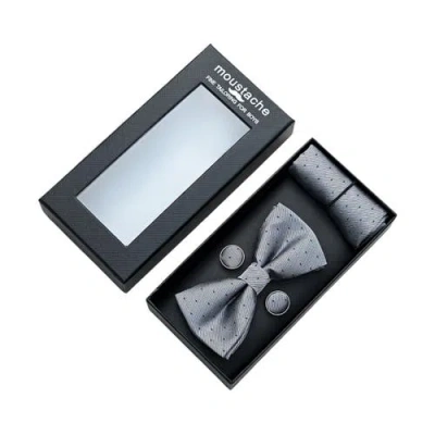 Moustache Textured Bow Tie Set In Silver