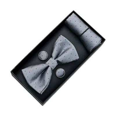 Moustache Textured Bow Tie Set In Silver