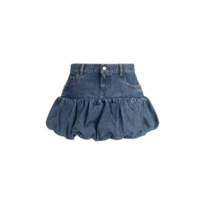 Coperni Blue Miniskirt With Logo Patch On The Rear And Gathered Hem In Denim Woman In Blue