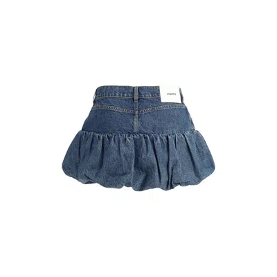 Coperni Blue Miniskirt With Logo Patch On The Rear And Gathered Hem In Denim Woman In Blue