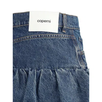 Coperni Blue Miniskirt With Logo Patch On The Rear And Gathered Hem In Denim Woman In Blue