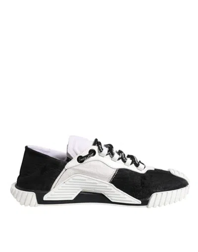 Pre-owned Dolce & Gabbana White Black Ns1 Low Top Sneakers Women's Shoes () In Black/white