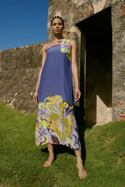 Marie Oliver Jae Asymmetric Floral Dress In Waterlily
