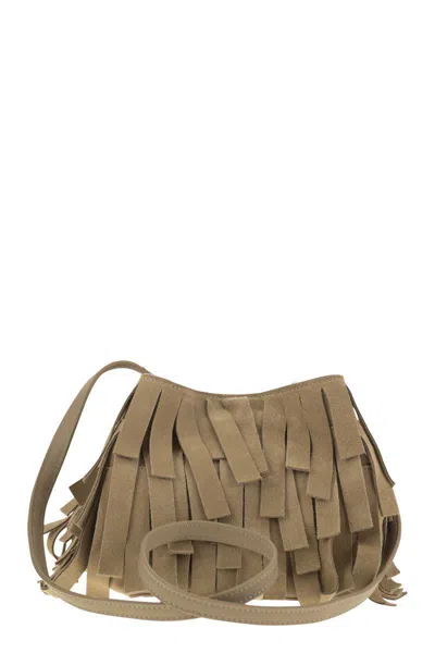 Hogan Hocket Mini Bucket Bag In Suede With Fringe Workmanship In Beige