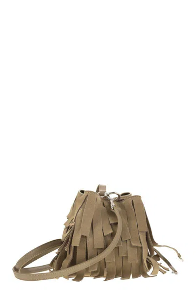 Hogan Hocket Mini Bucket Bag In Suede With Fringe Workmanship In Beige