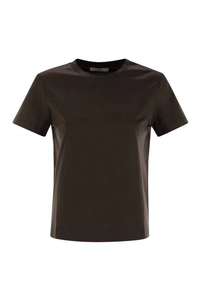 Max Mara Crew Neck Short Sleeve Top With Pocket In Brown