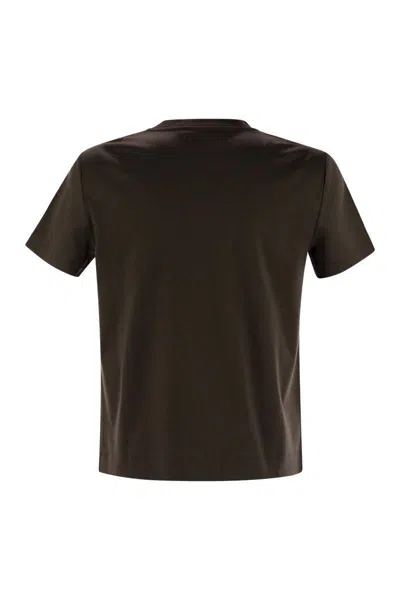 Max Mara Crew Neck Short Sleeve Top With Pocket In Brown