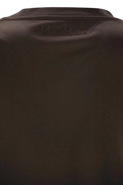Max Mara Crew Neck Short Sleeve Top With Pocket In Brown