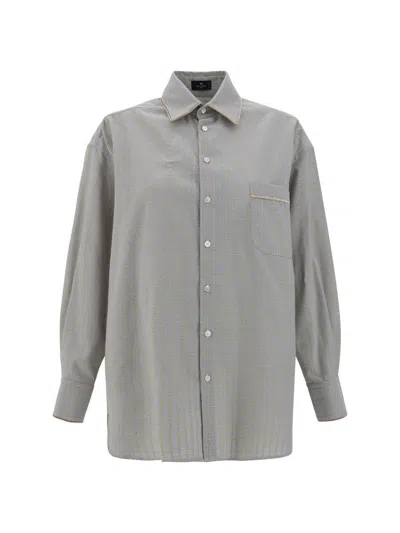 Etro Floral Jacquard Oversized Shirt With Asymmetrical Hem In Blue