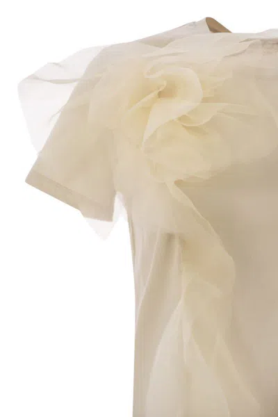 Max Mara Ruffled Cotton And Tulle T-shirt In Beige