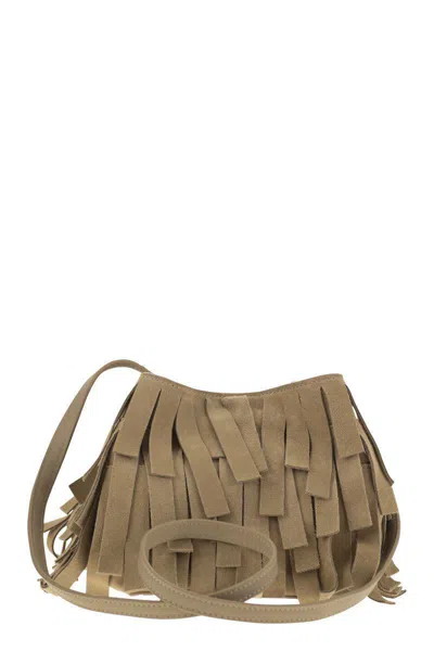 Hogan Hocket Mini Bucket Bag In Suede With Fringe Workmanship In Beige