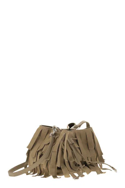 Hogan Hocket Mini Bucket Bag In Suede With Fringe Workmanship In Beige