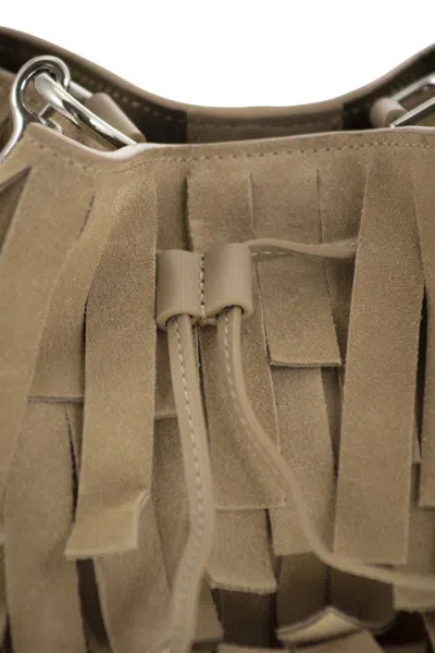 Hogan Hocket Mini Bucket Bag In Suede With Fringe Workmanship In Beige