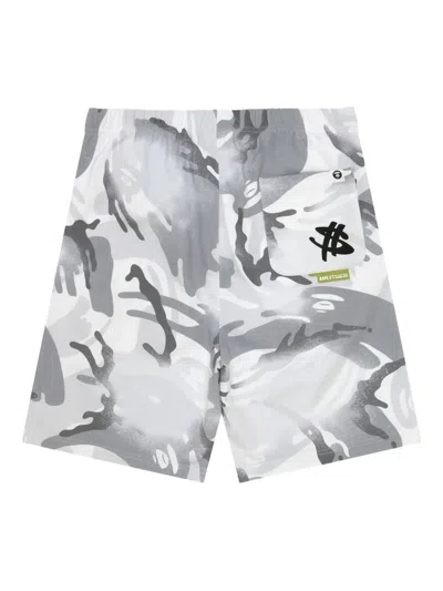 Aape By A Bathing Ape Camouflage-print Track Shorts In Grey