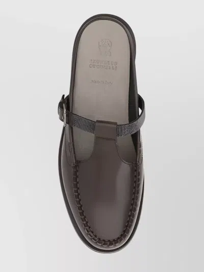 Brunello Cucinelli Leather Slingback Loafers In Burgundy