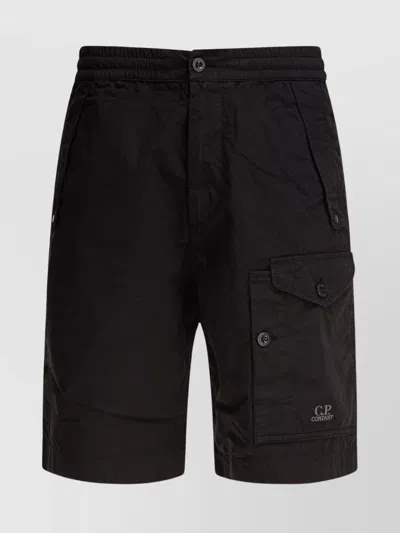 C.p. Company Relaxed Fit Black Shorts With Button Closure